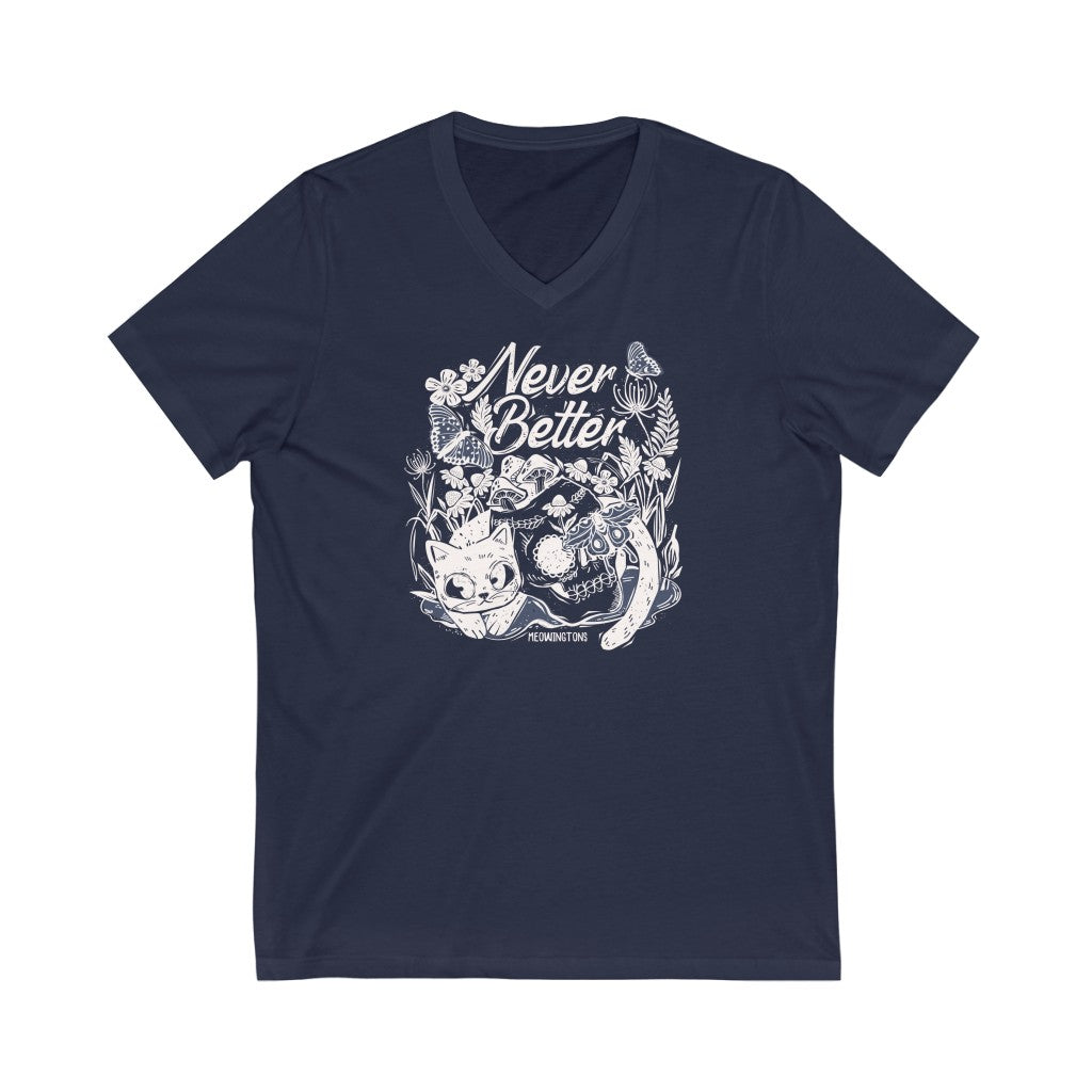Never Better V-Neck Cat T-Shirt