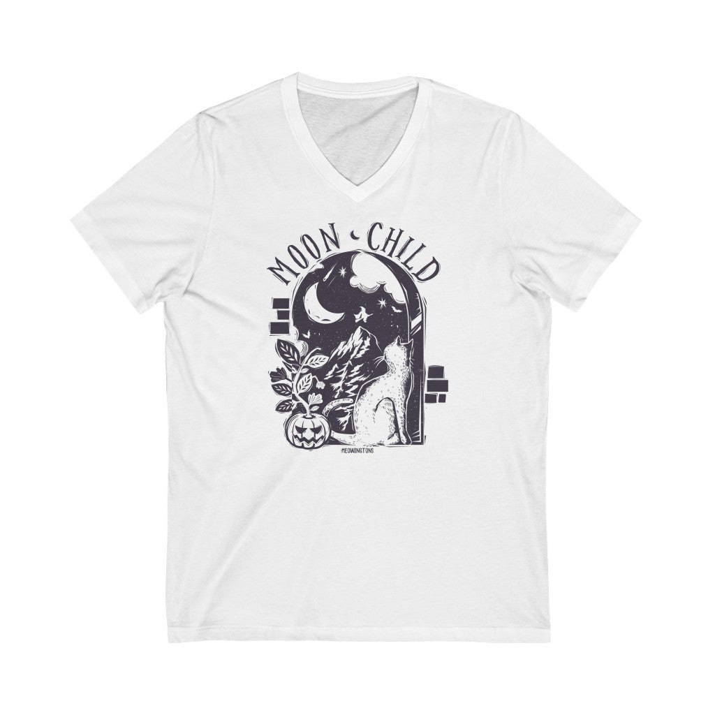 Moon Child V-Neck Cat T-Shirt