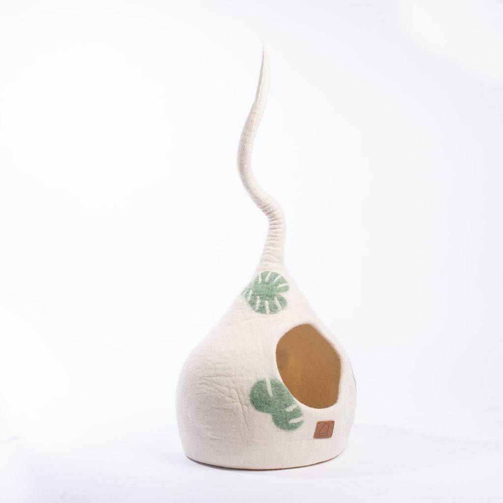 Monstera Leaf Wool Cat Cave