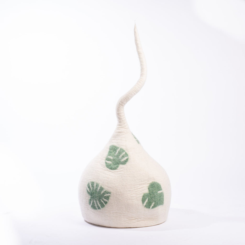 Monstera Leaf Wool Cat Cave