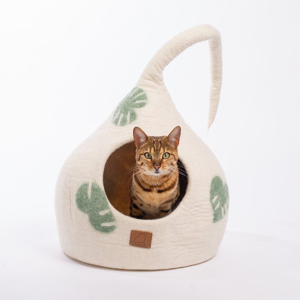 Monstera Leaf Wool Cat Cave