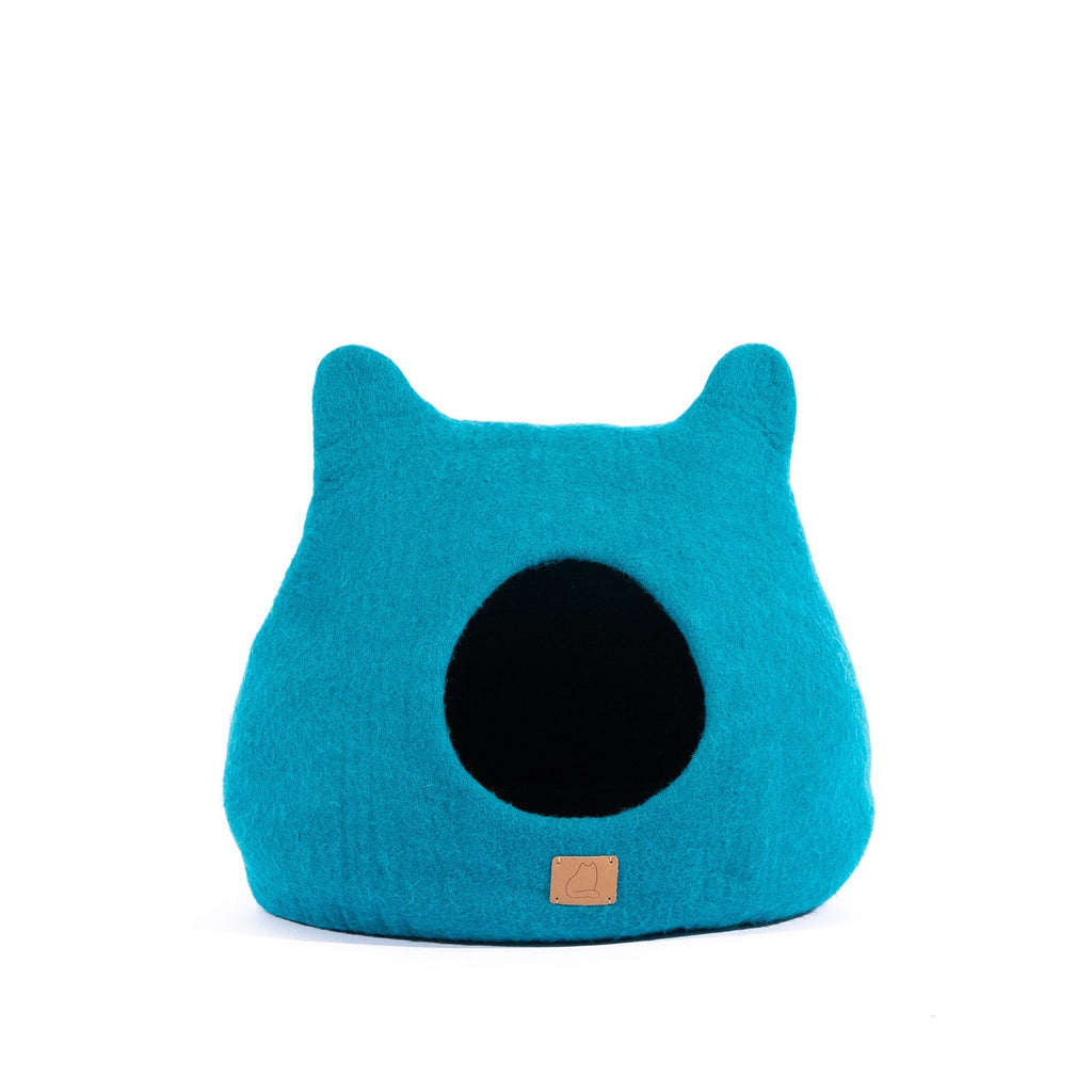 Peekaboo Ocean Blue Wool Cat Cave