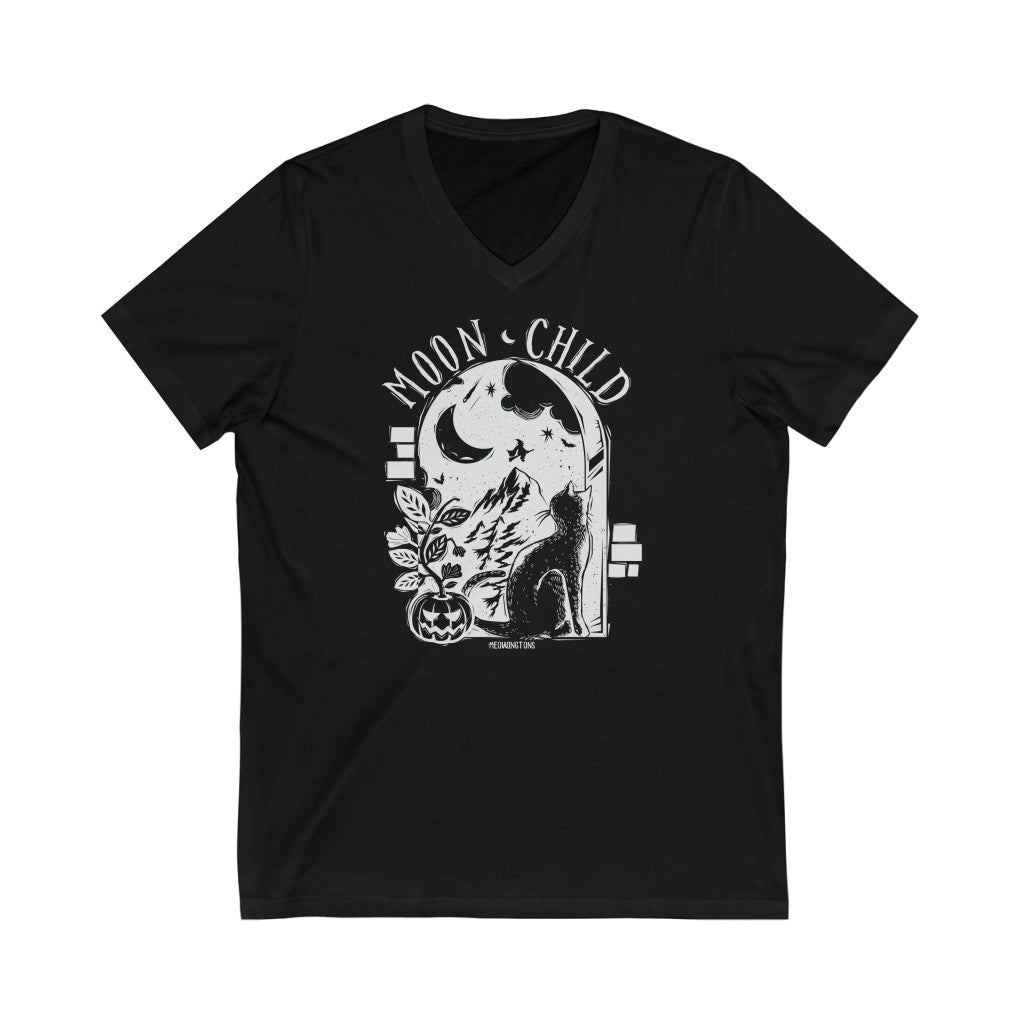 Moon Child V-Neck Cat T-Shirt
