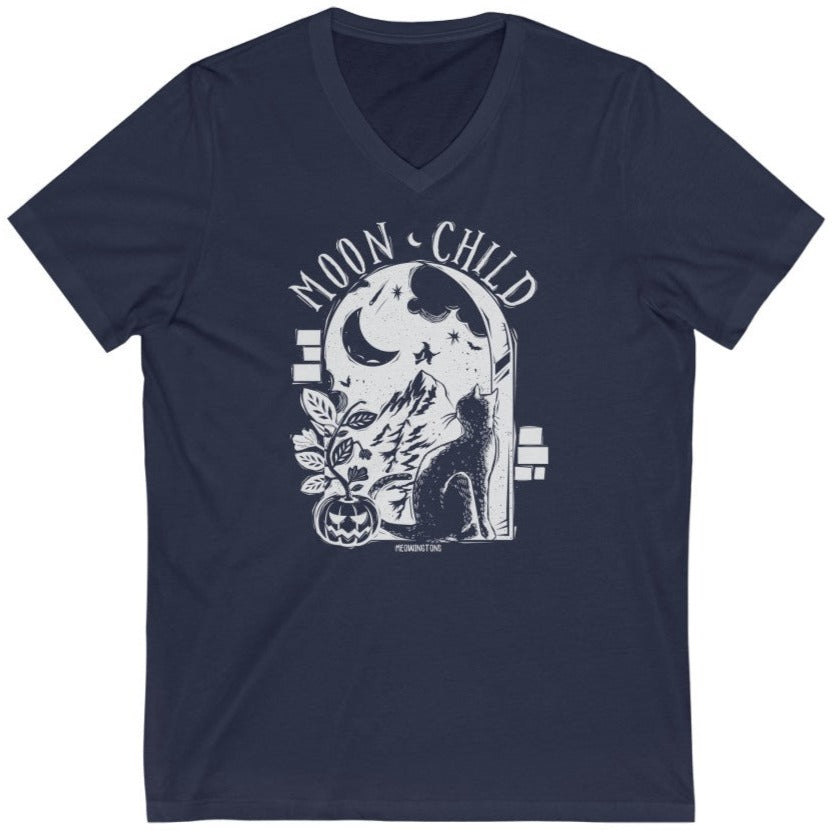 Moon Child V-Neck Cat T-Shirt