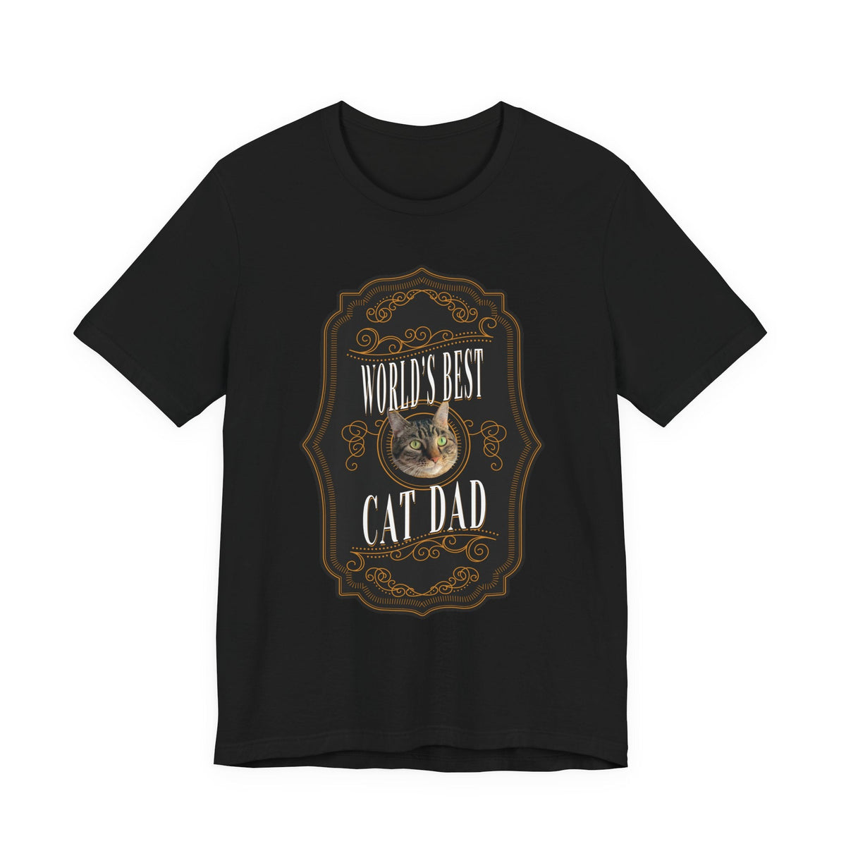 Customizable World's Best Cat Dad Whiskey Label T-Shirt - Dark