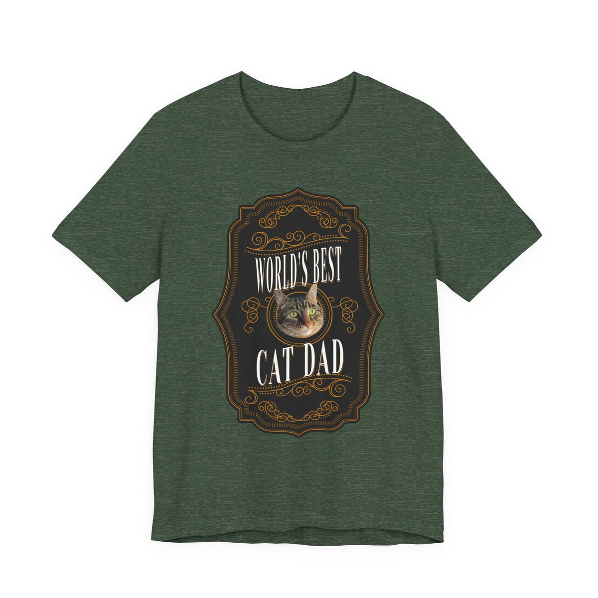 Customizable World's Best Cat Dad Whiskey Label T-Shirt - Dark