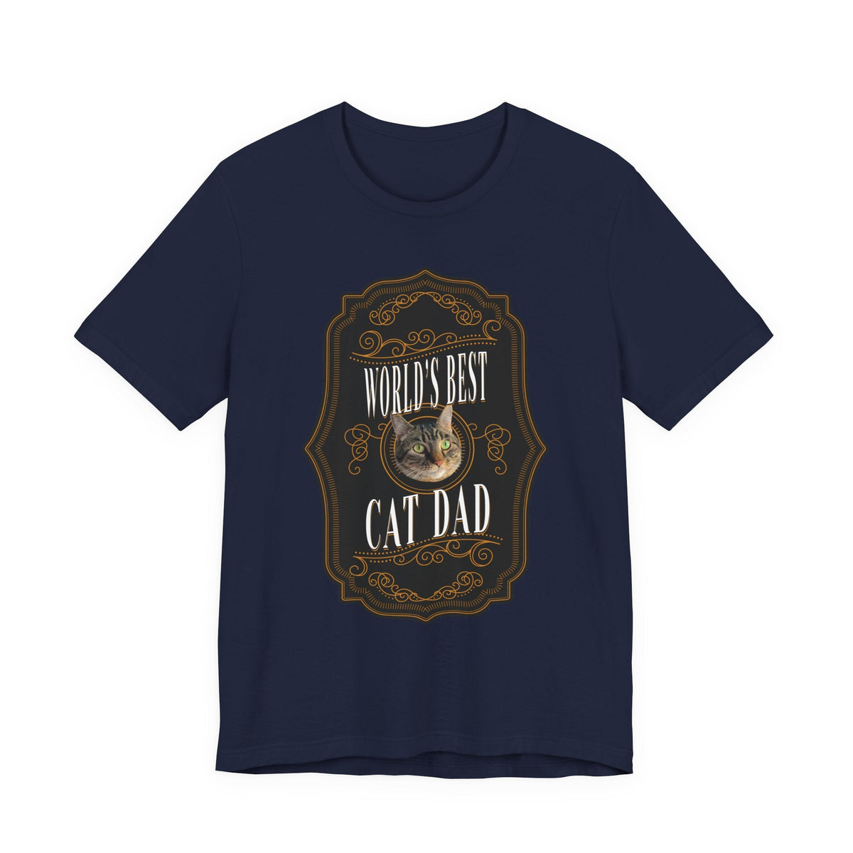Customizable World's Best Cat Dad Whiskey Label T-Shirt - Dark