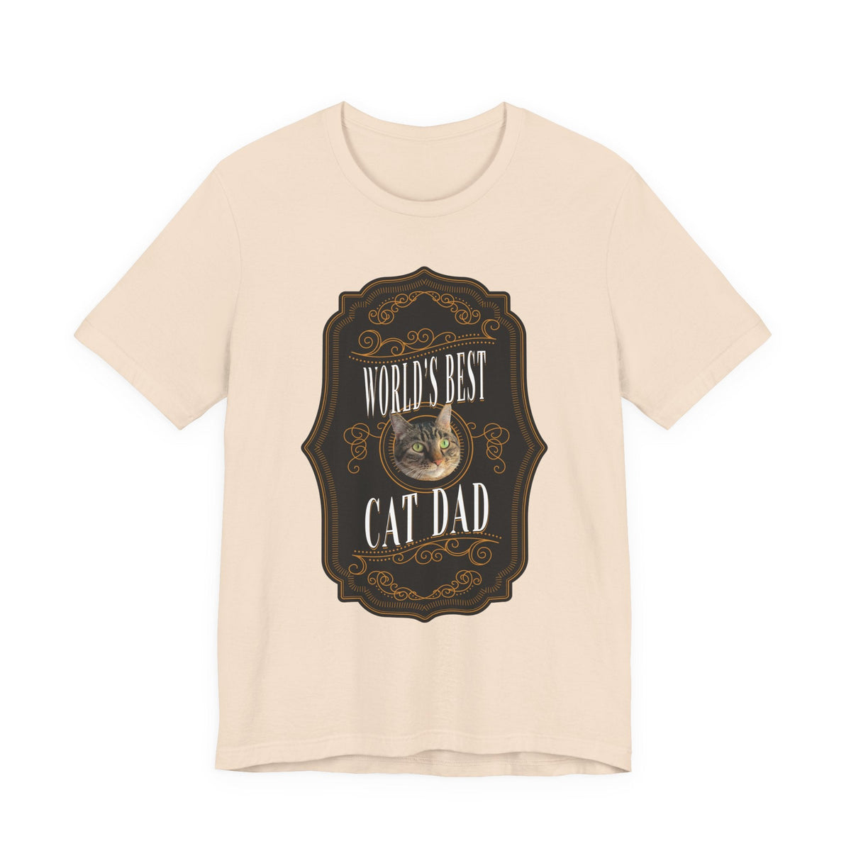 Customizable World's Best Cat Dad Whiskey Label T-Shirt - Dark